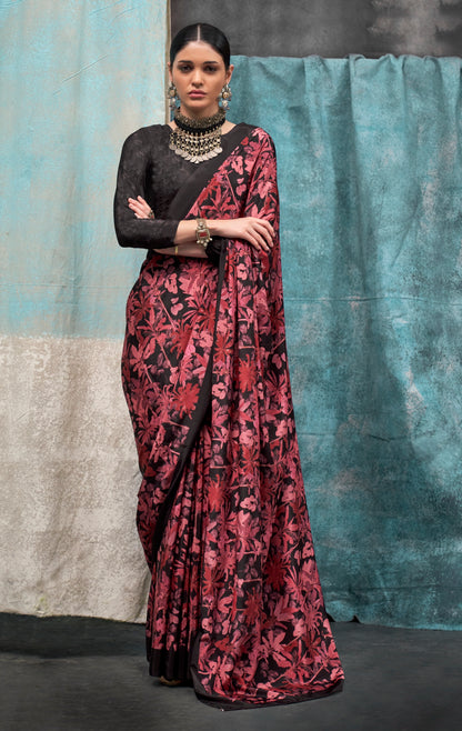 Black Crepe Silk Readymade/Easy Saree