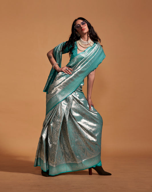 Plus Size Green Color Kanjivaram Silk Readymade Saree