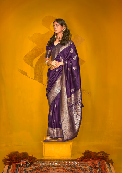 Eggplant Color Kanjivaram Silk Readymade/Easy Saree