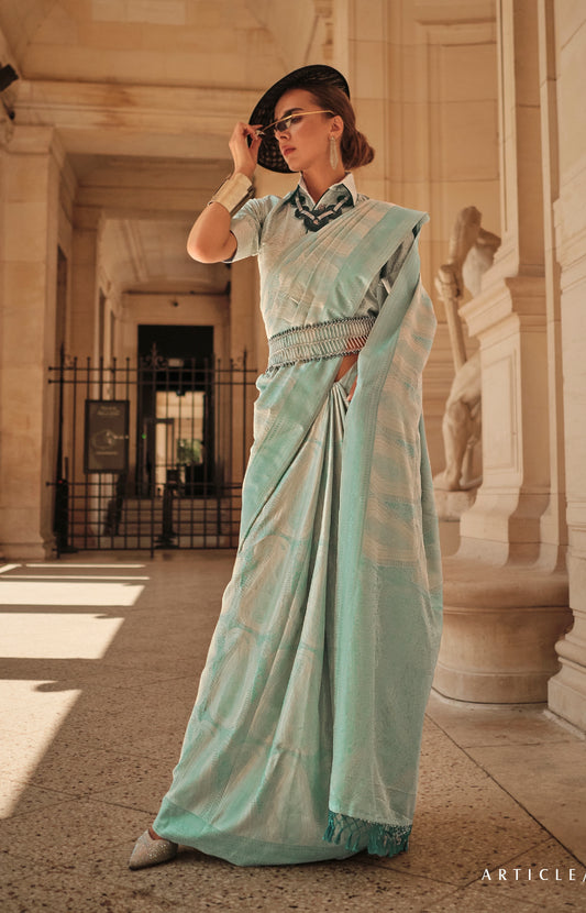 Plus Size Sea Green Color Kanjivaram Silk Readymade Saree