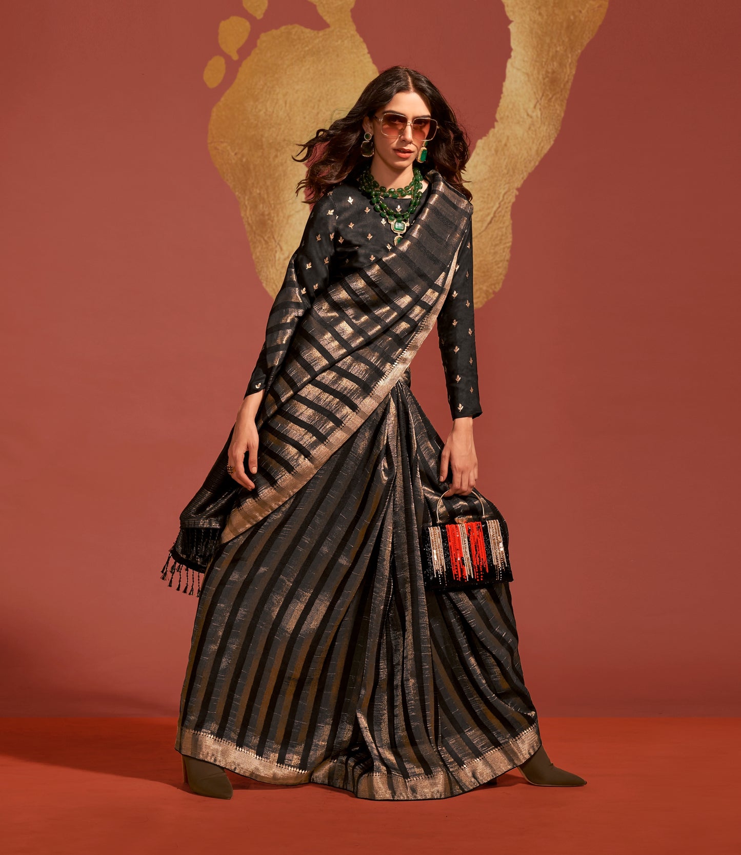 Black Color Banarasi Silk Readymade/Easy Saree