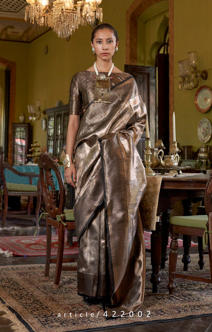Black Kanjivaram Silk Readymade/Easy Saree