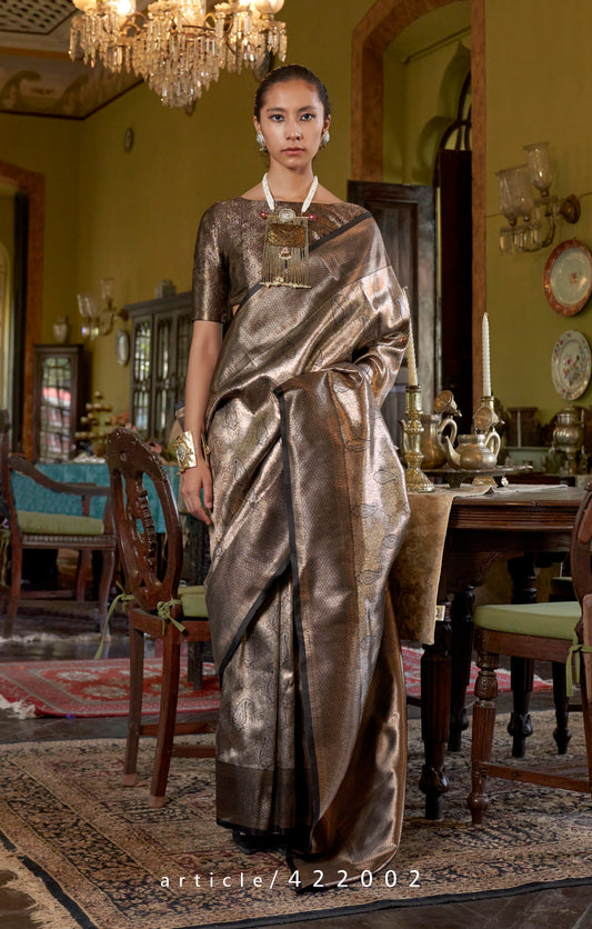 Black Kanjivaram Silk Readymade/Easy Saree