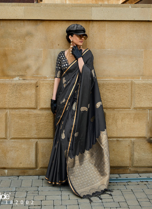 Plus Size Black Color Satin Silk Readymade Saree
