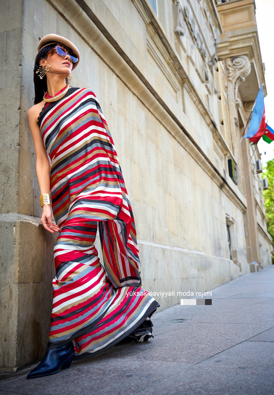 Multicolor Crepe Silk Readymade Saree