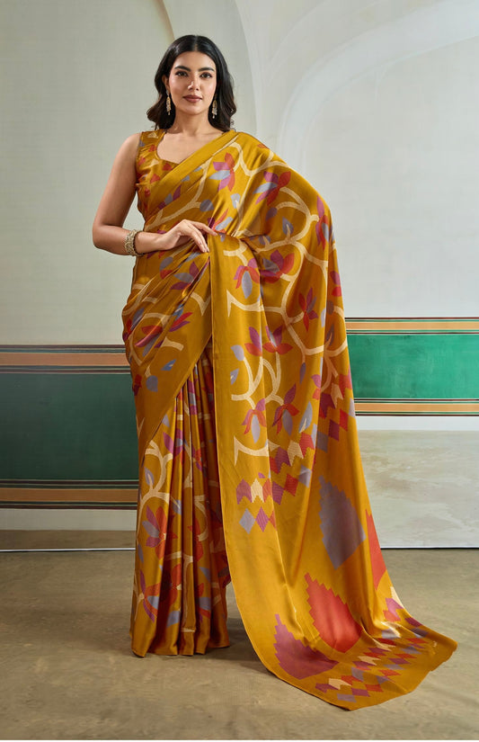 Mustard Crepe Silk Readymade/Easy Saree