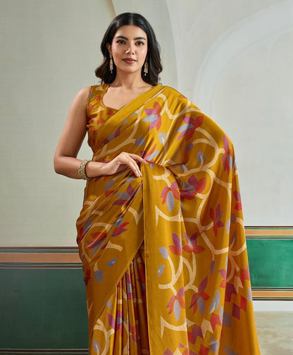 Mustard Crepe Silk Readymade/Easy Saree