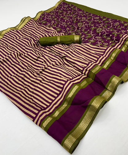 Magenta Striped Mul Cotton Ready To Wear/Easy Saree