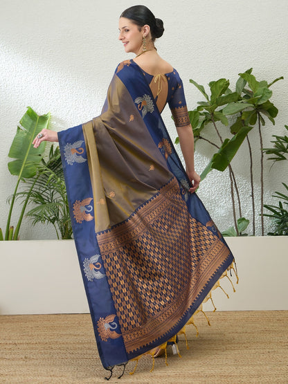 Taupe Brown Readymade/Easy Kanjivaram Saree - Panaash Saree