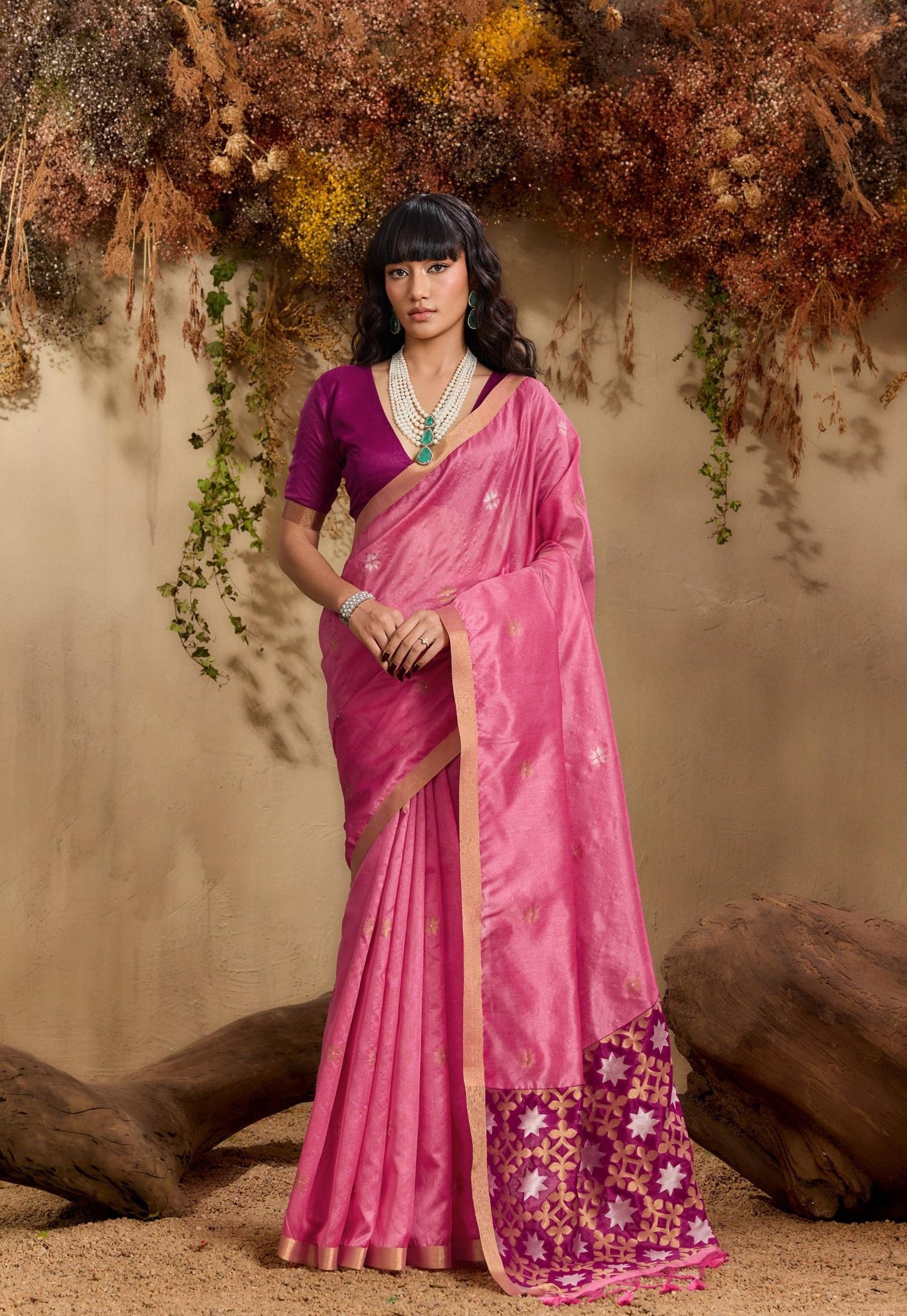 Pink Color Raw Silk Readymade/Easy Saree
