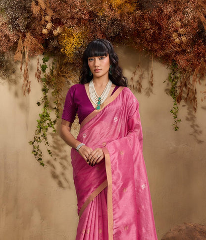 Pink Color Raw Silk Readymade/Easy Saree
