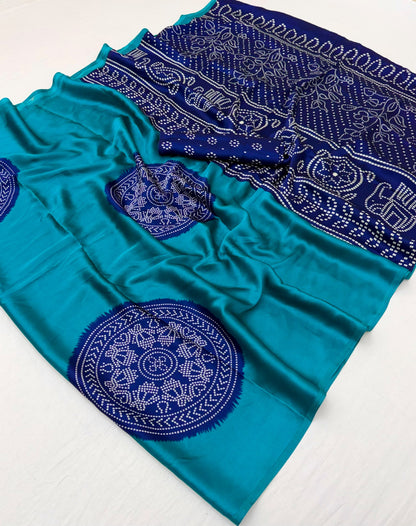 Turquoise Modal Silk Ready To Wear/Easy Saree by Stylebypanaash