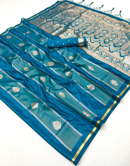 Blue Satin Silk Ready to wear/Easy Saree - Panaash Saree