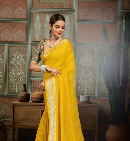 Yellow Georgette Readymade/Easy Saree