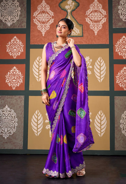 Purple Chiffon Ready To Wear/Easy Saree