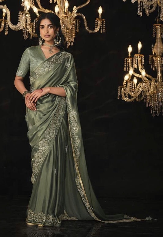 Olive Color Cocktail Readymade Saree