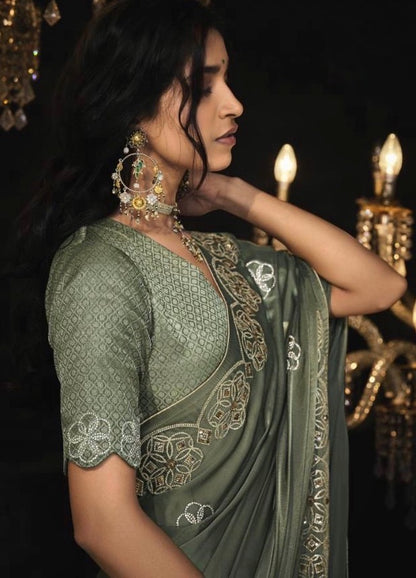 Olive Color Cocktail Readymade Saree