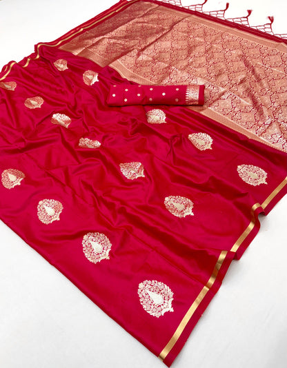 Red Satin Silk Ready To Wear/Easy Saree - Panaash Saree