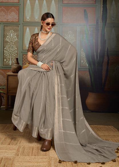 Grey Georgette Readymade/Easy Saree