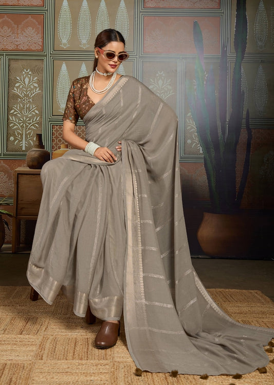 Grey Georgette Readymade/Easy Saree