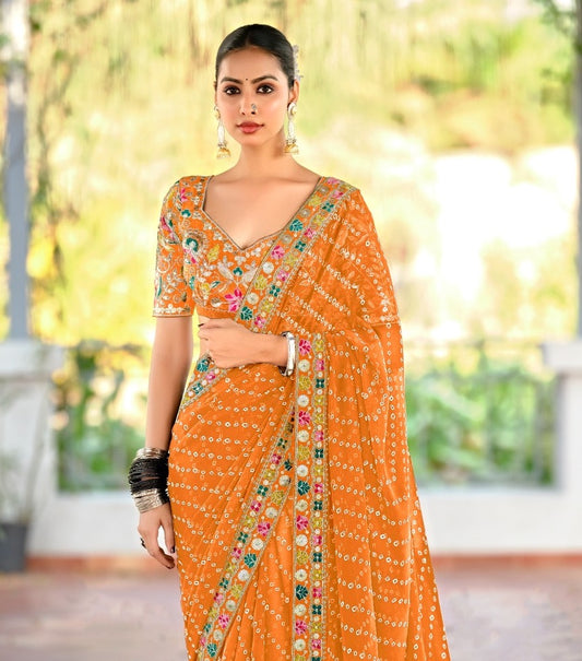 Orange Georgette Readymade/Easy Saree