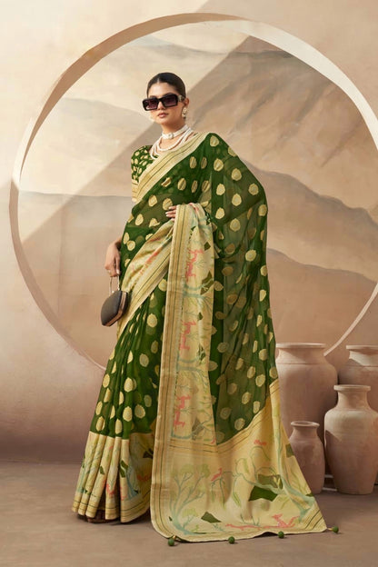 Bottle Green Georgette Readymade/Easy Saree