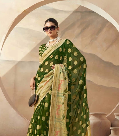 Bottle Green Georgette Readymade/Easy Saree