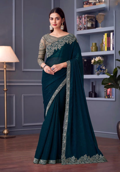 Bottle Green Color Cocktail Readymade Saree