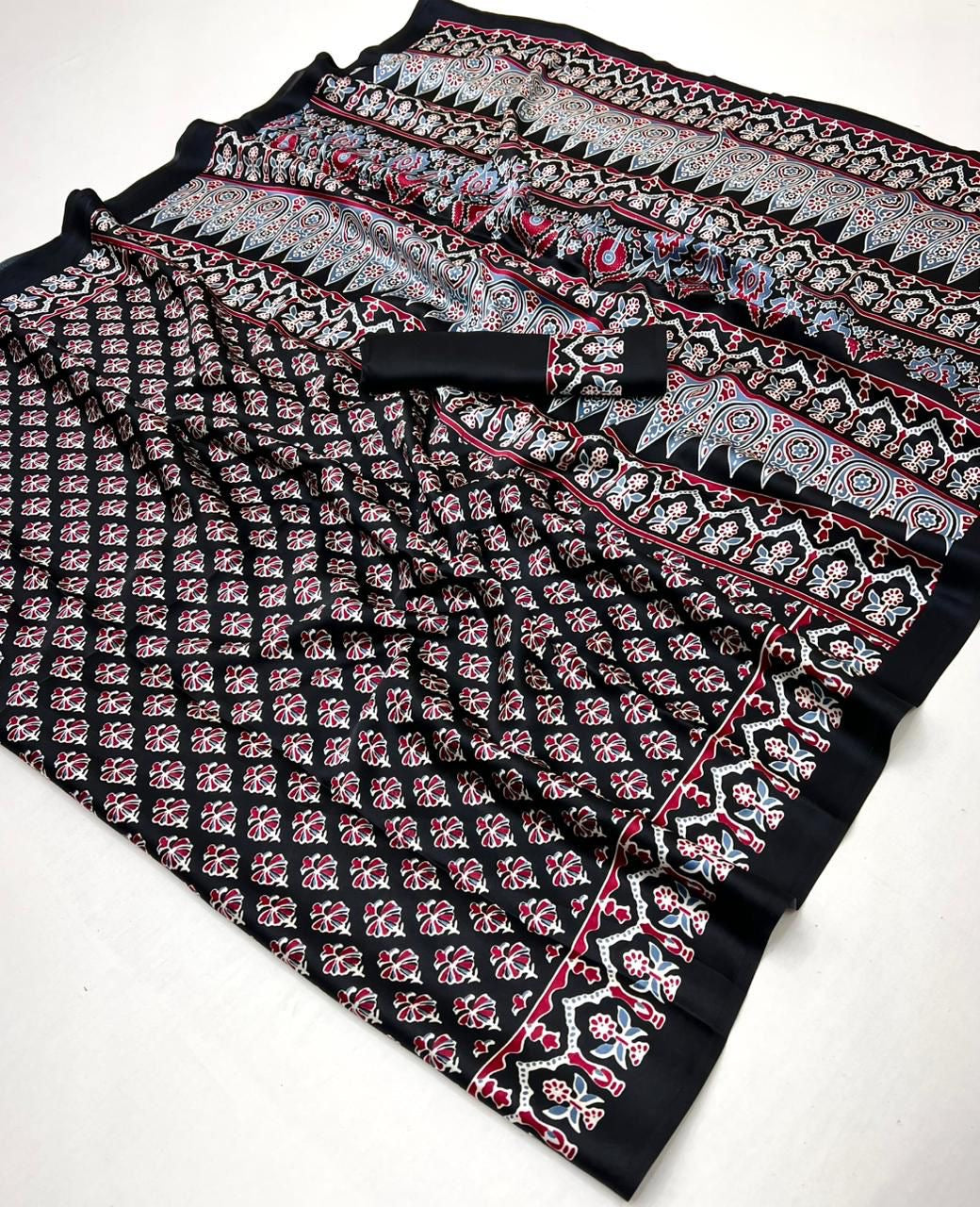 Black Crepe Silk Readymade/Easy Saree