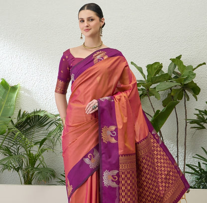 Coral Orange Readymade/Easy Kanjivaram Saree - Panaash Saree