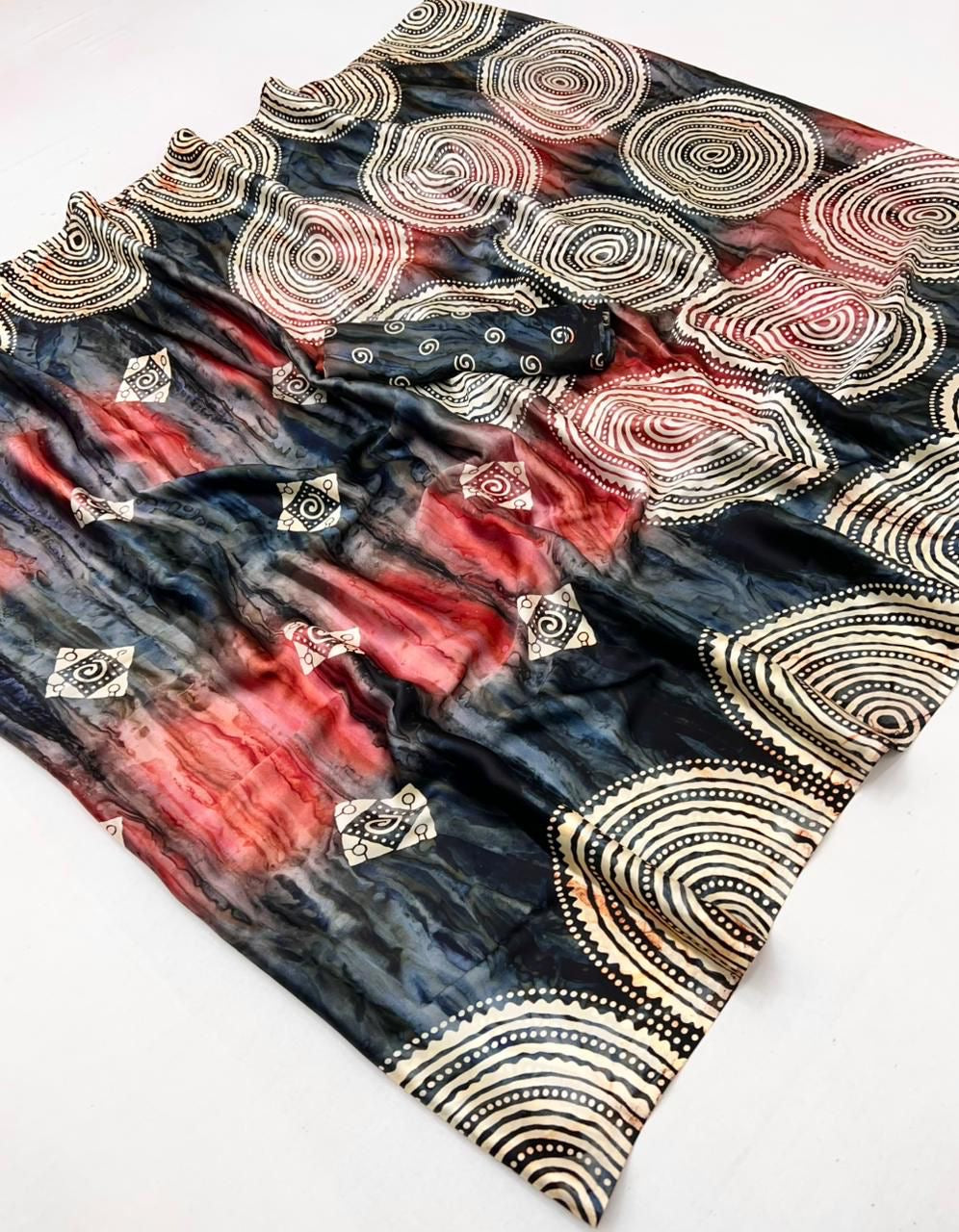 Black Multicolor Crepe Silk Readymade/Easy Saree