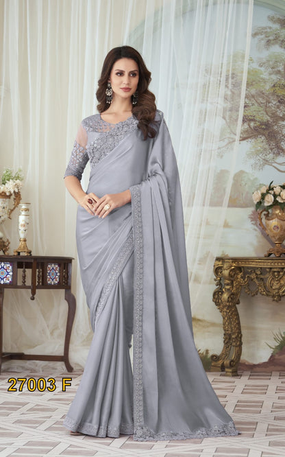 Grey Color Cocktail Readymade Saree