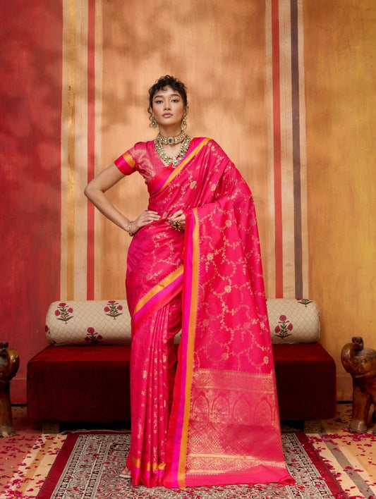 Pink Kanjivaram Silk Readymade/Easy Saree