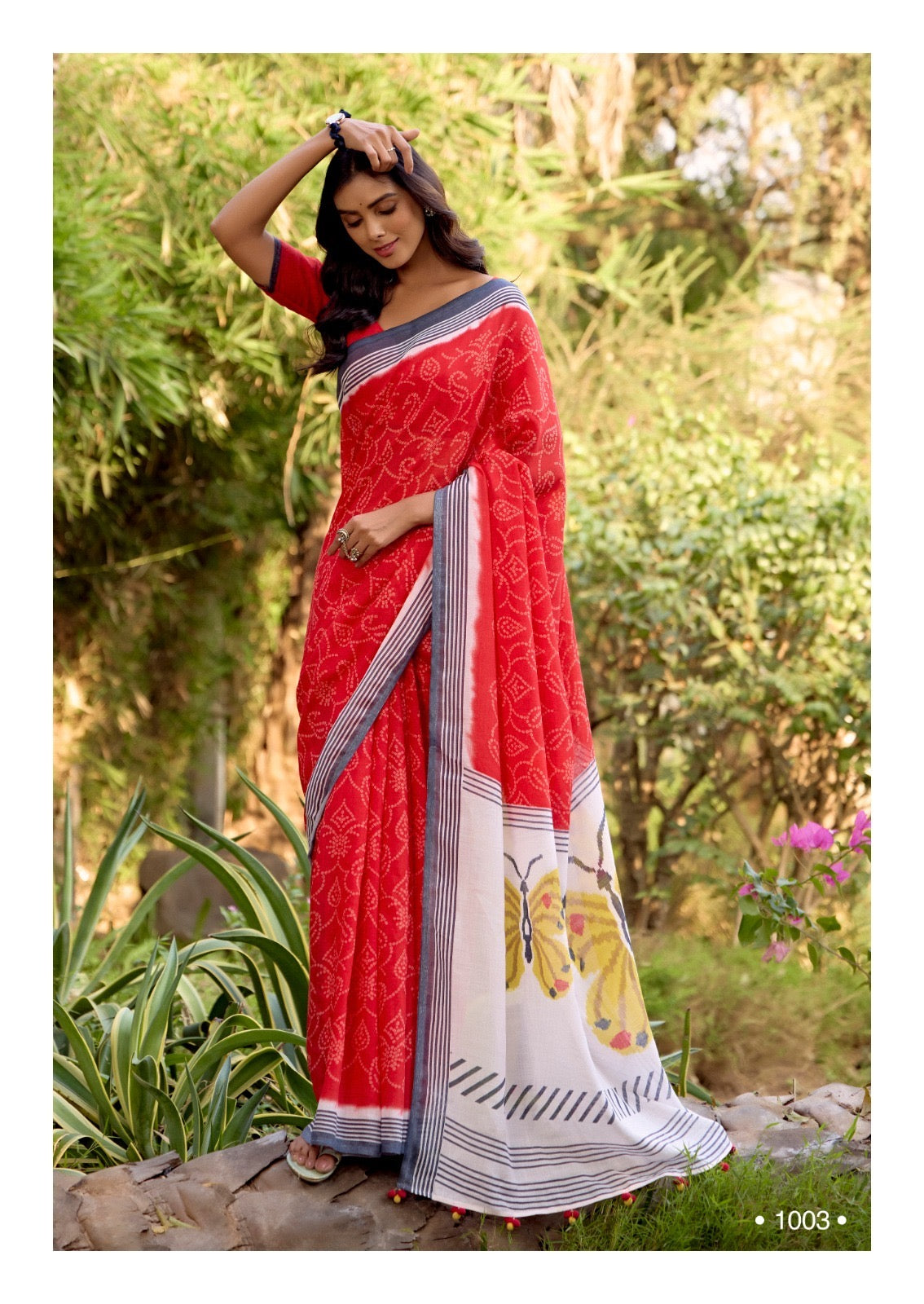 Red Linen Cotton Casual Readymade/Easy Saree