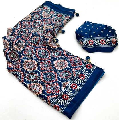 Dark Blue Crepe Silk Ready To Wear/Easy Saree - Panaash Saree