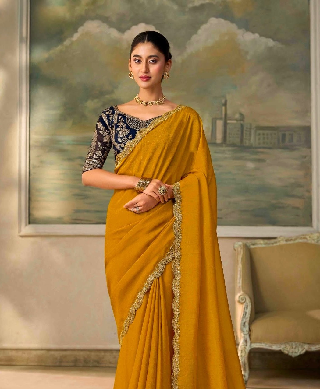 Mustard Cocktail Ready To Wear/Easy Saree by Stylebypanaash 