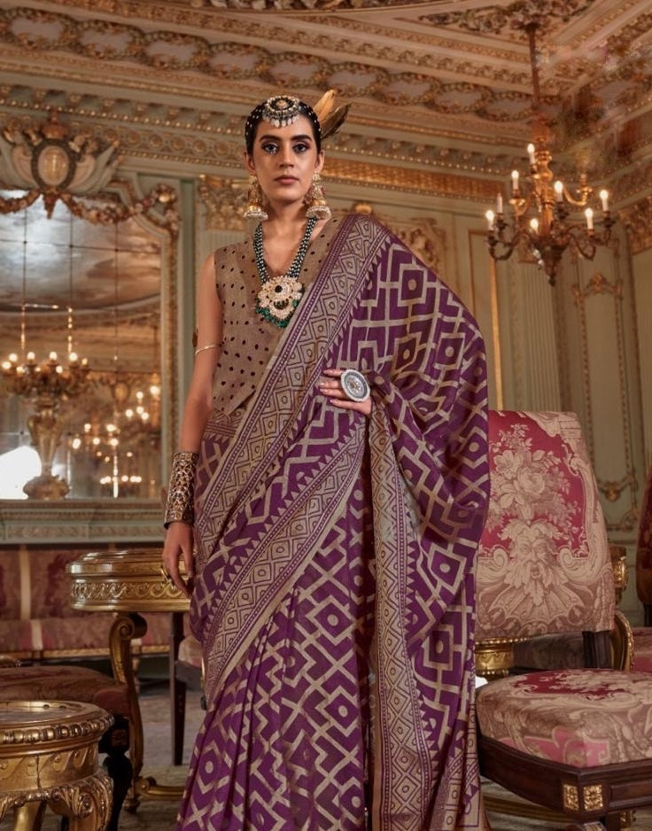 Plum Georgette Ready To Wear/Easy Saree by Stylebypanaash