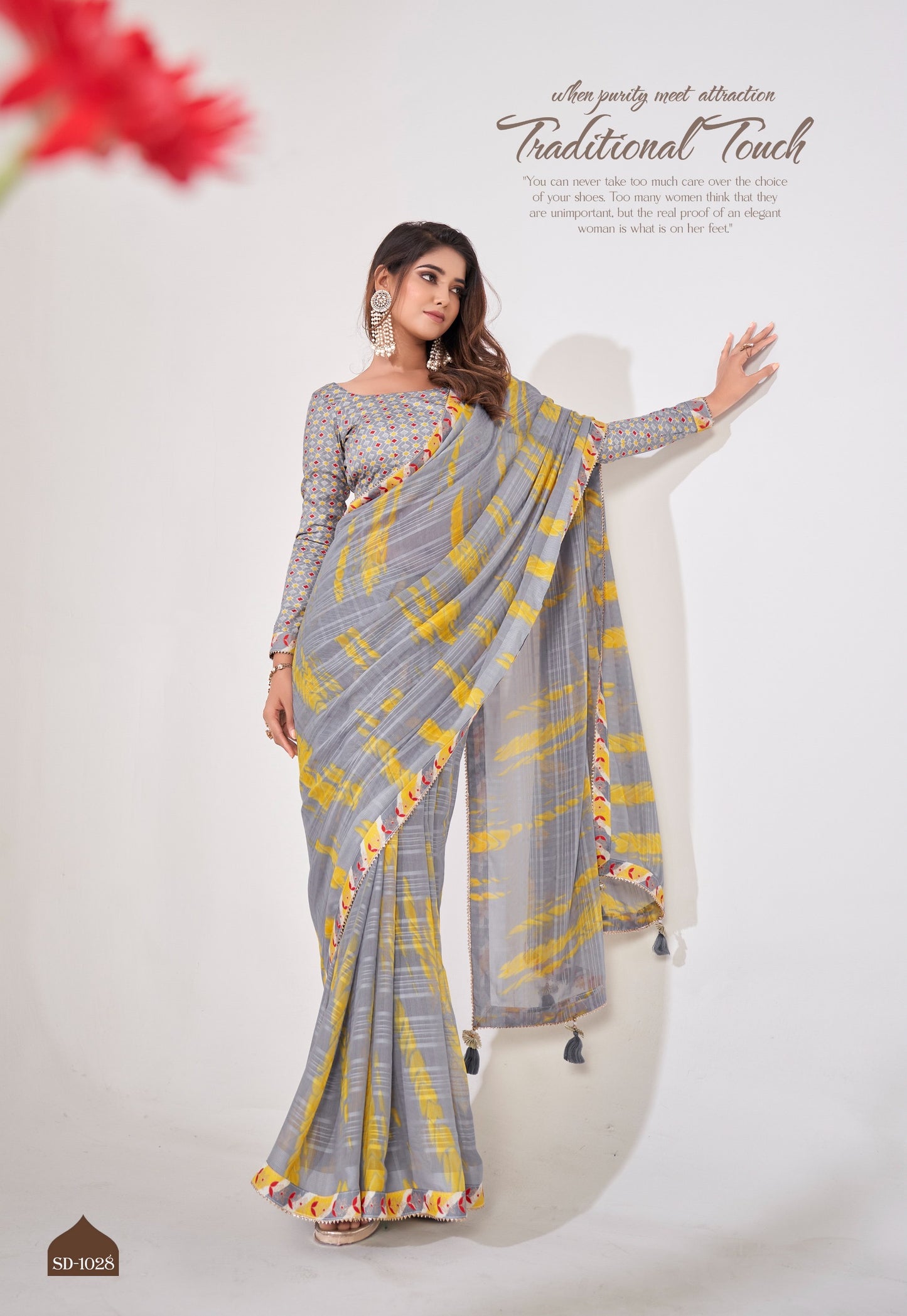 Grey Color Georgette Readymade/Easy Saree