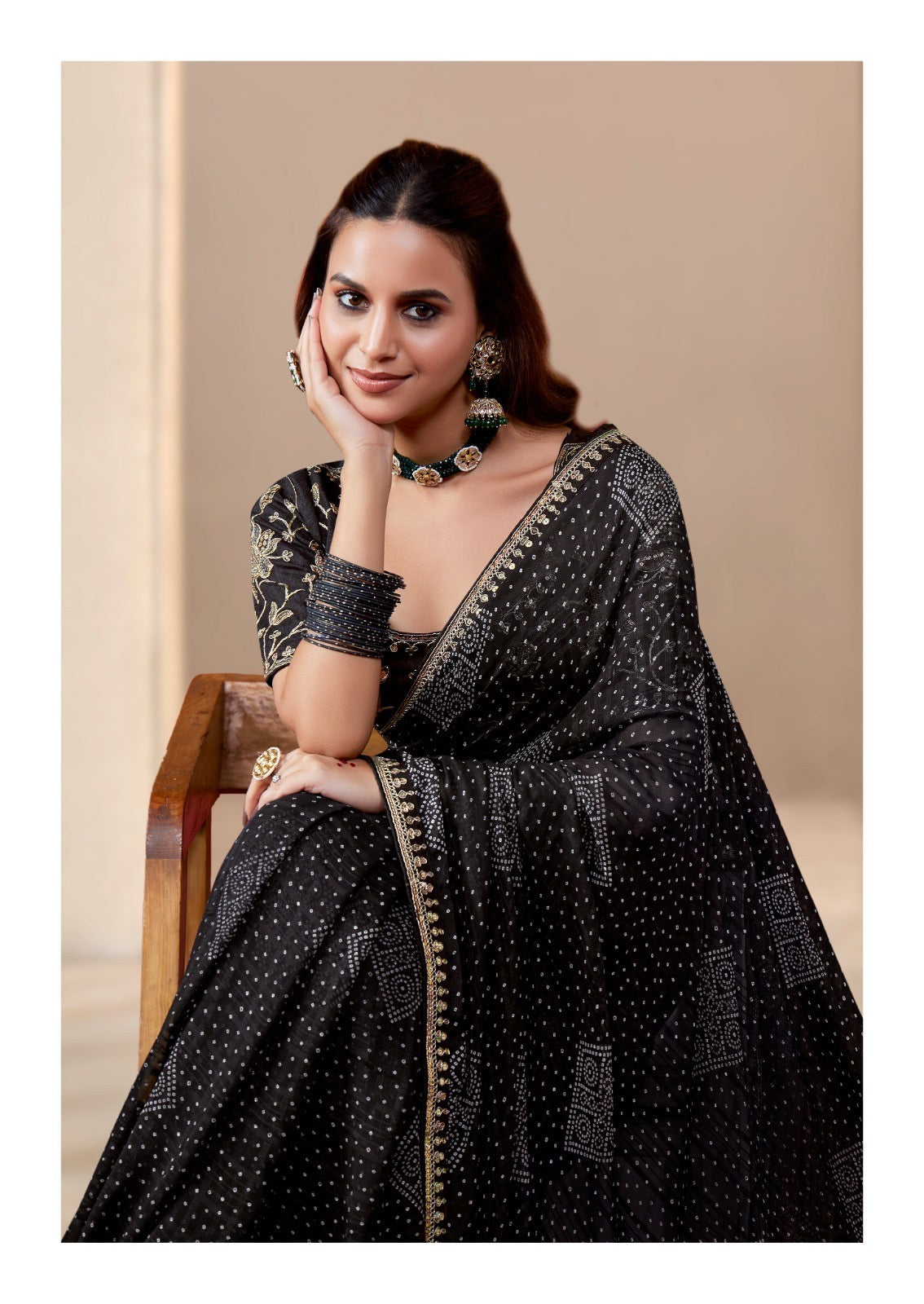 Black Georgette Readymade/Easy Saree
