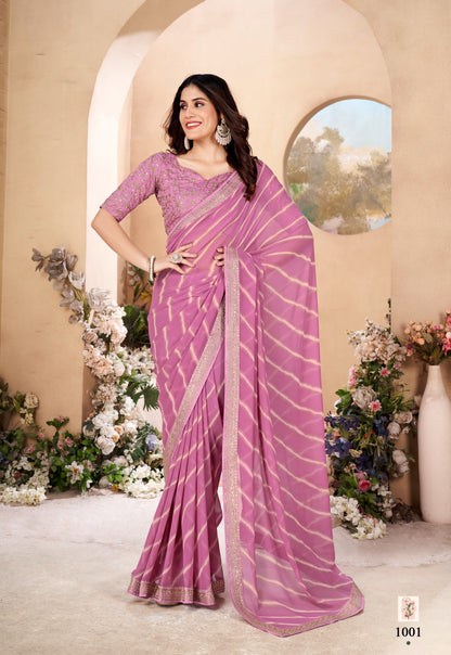 Light Pink Leheriya Color Cocktail Readymade Saree