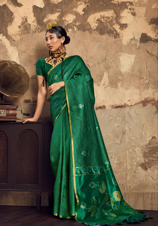Green Silk Ready To Wear/Easy Saree - Panaash Saree
