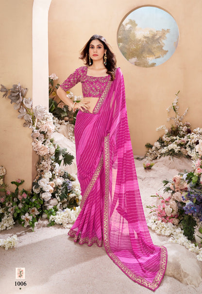 Pink Leheriya Color Cocktail Readymade Saree