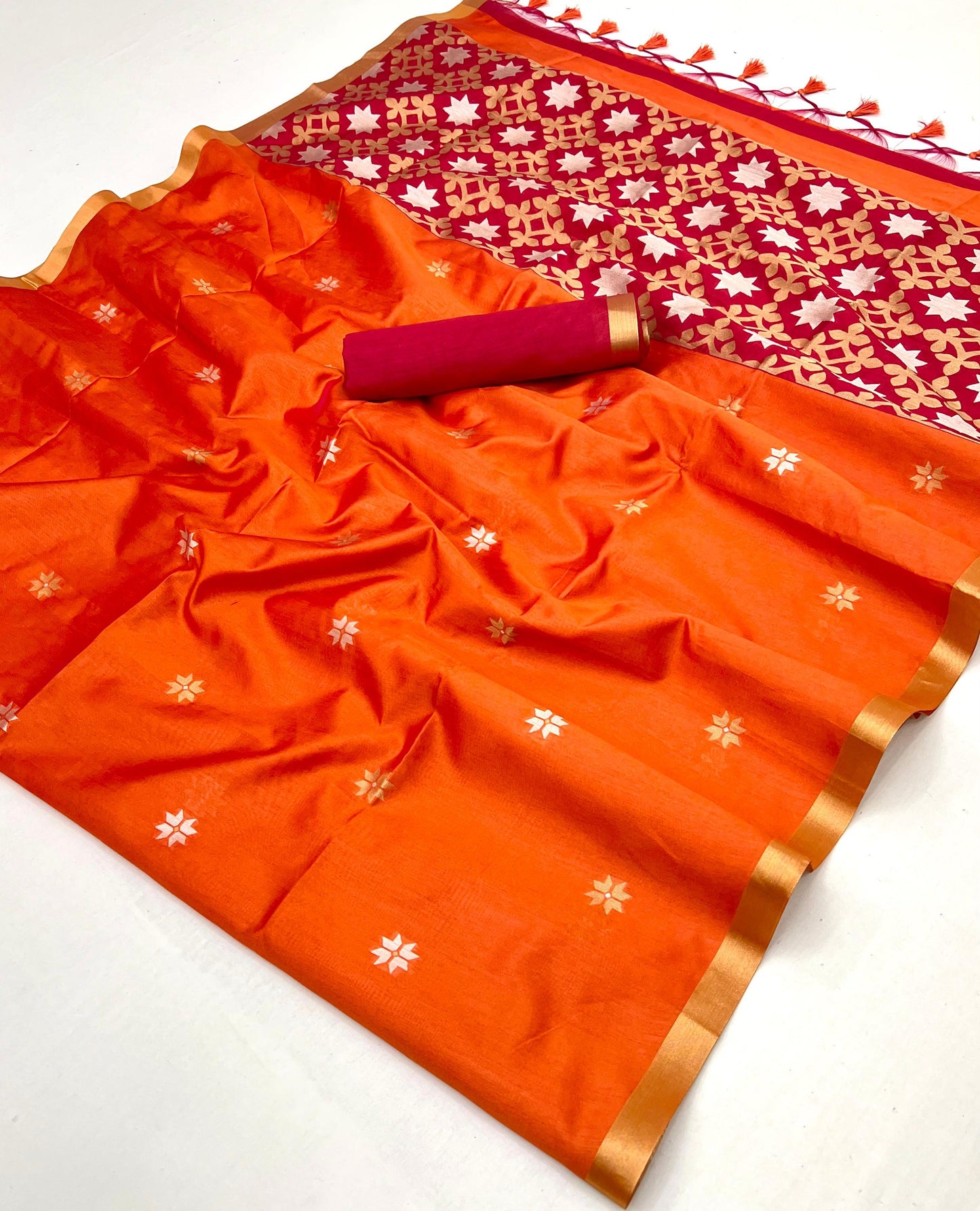 Orange Color Raw Silk Readymade/Easy Saree