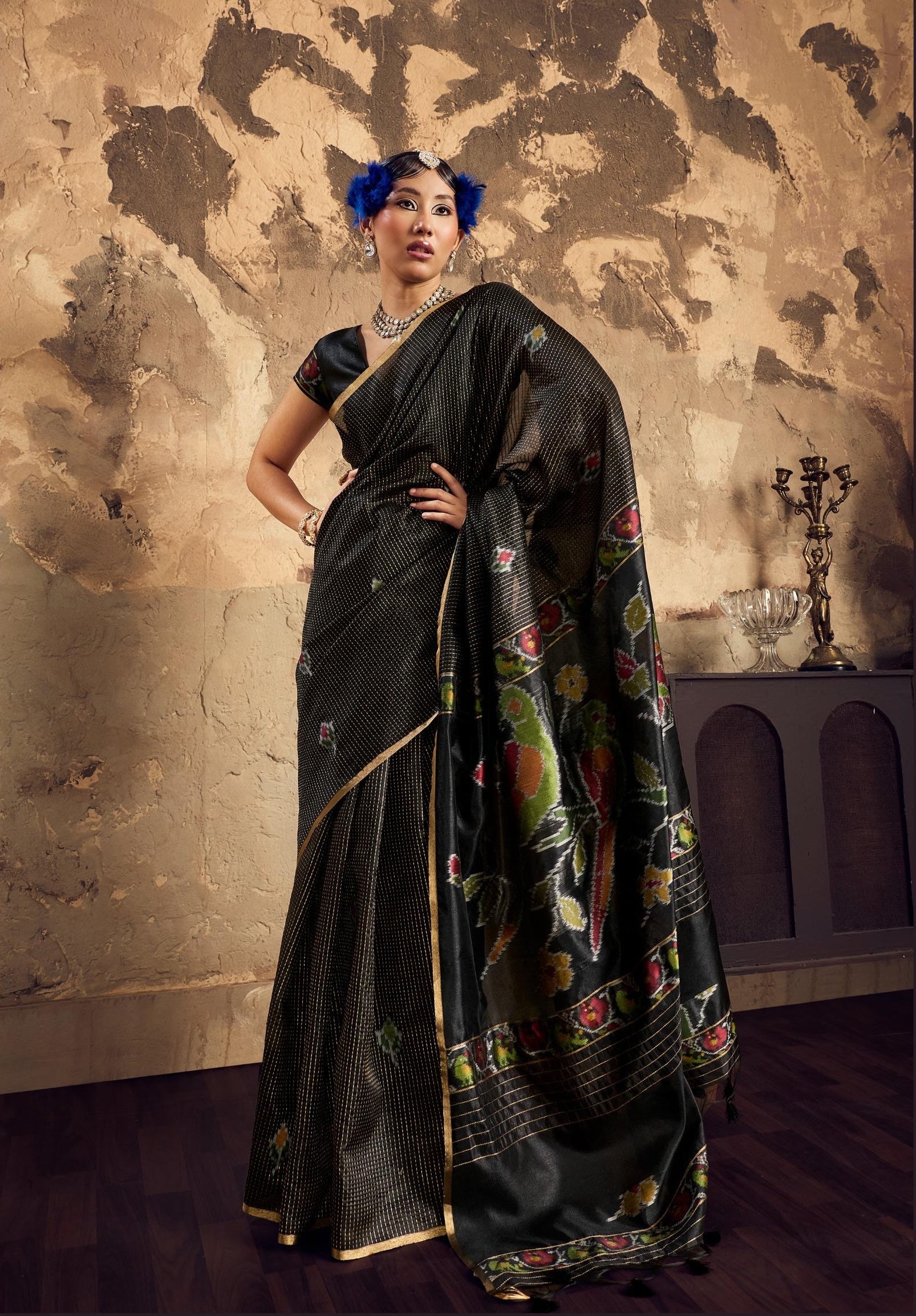 Black Silk Ready To Wear/Easy Saree - Panaash Saree