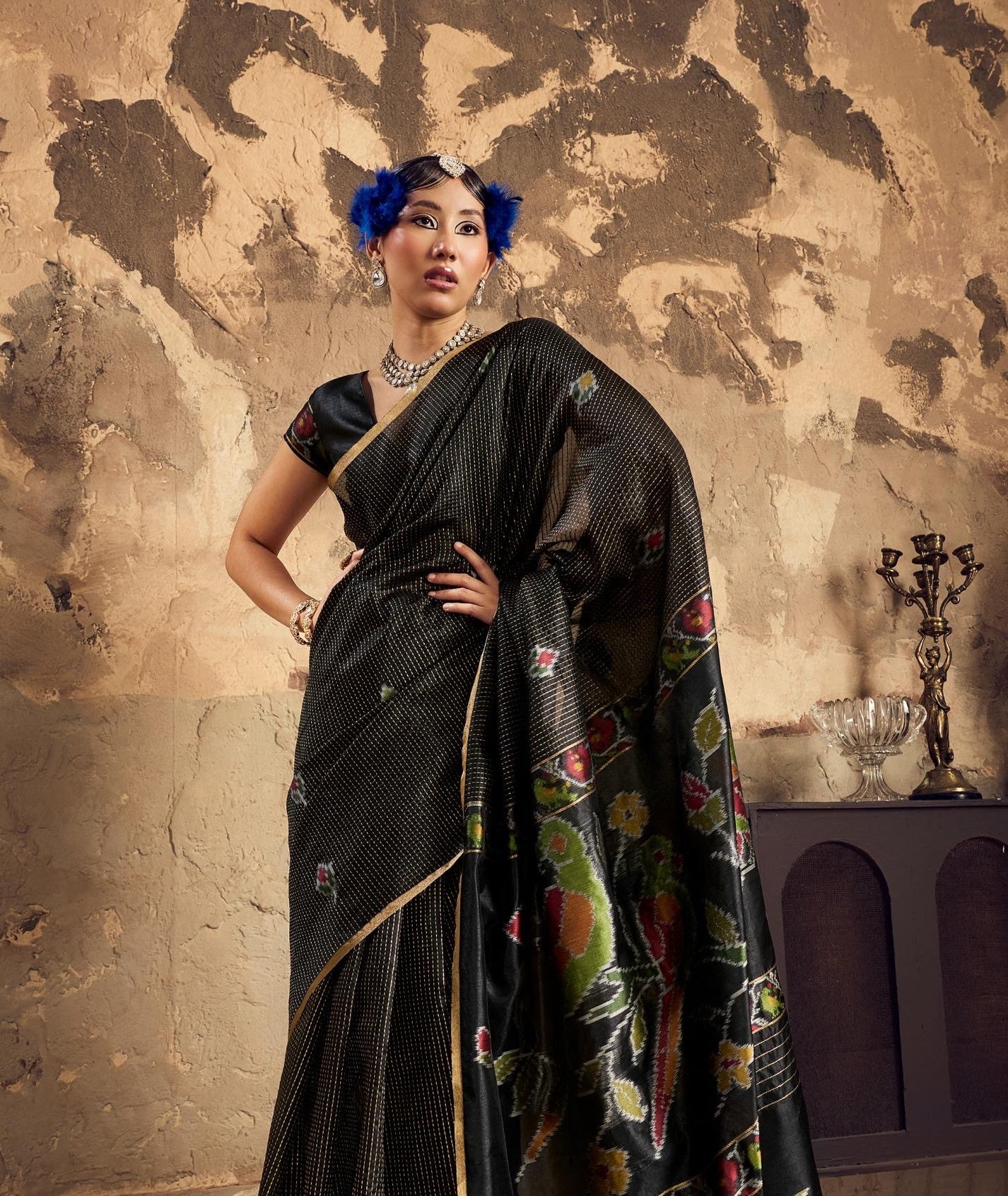 Black Silk Ready To Wear/Easy Saree - Panaash Saree