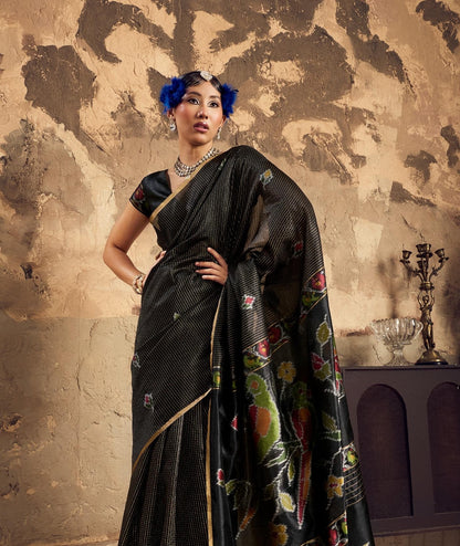 Black Silk Ready To Wear/Easy Saree - Panaash Saree