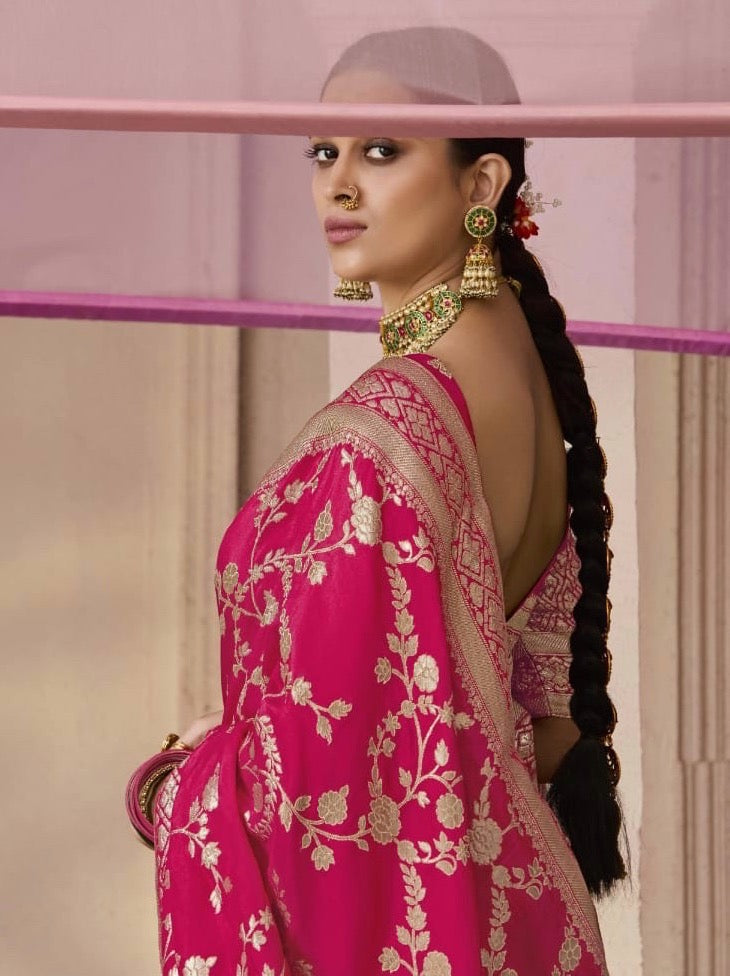 Pink Color Designer Kanjivaram Silk Readymade/Easy Saree