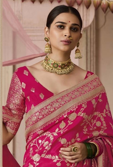 Pink Color Designer Kanjivaram Silk Readymade/Easy Saree