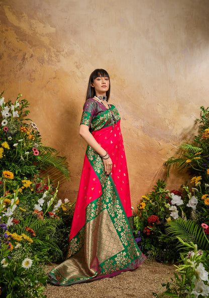 Bright Red Kanjivaram Silk Readymade/Easy Saree