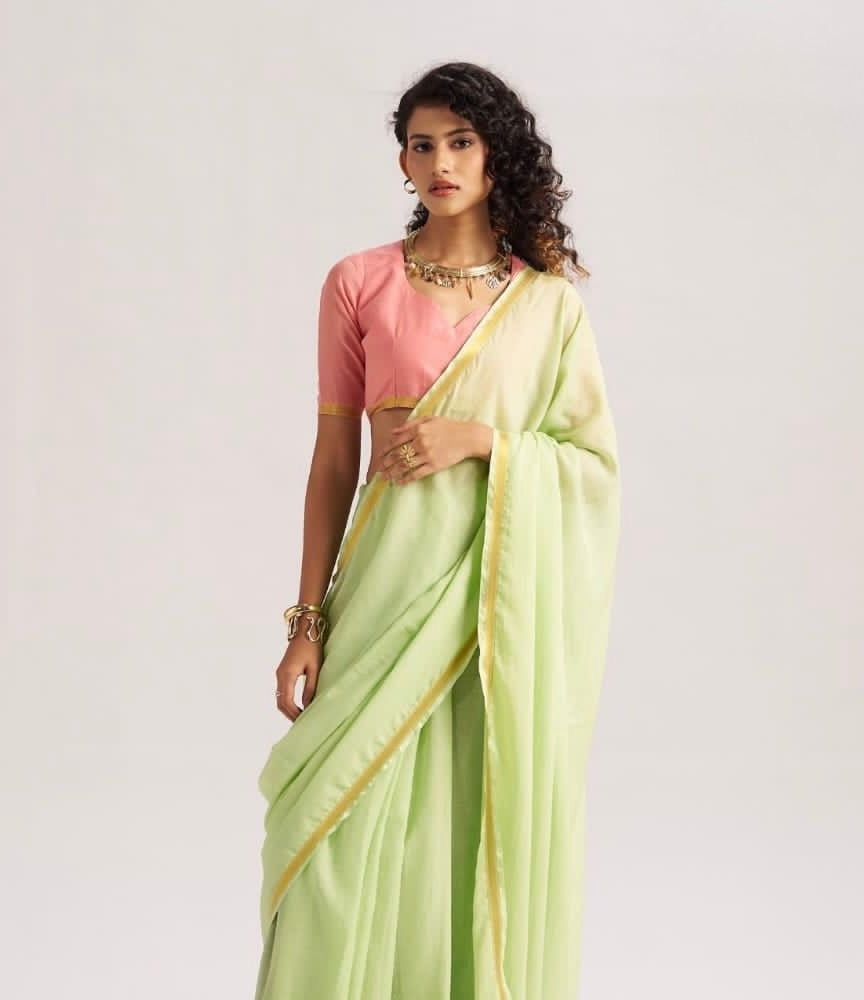 Pista Green Mul Cotton Casual Ready To Wear/Easy Saree